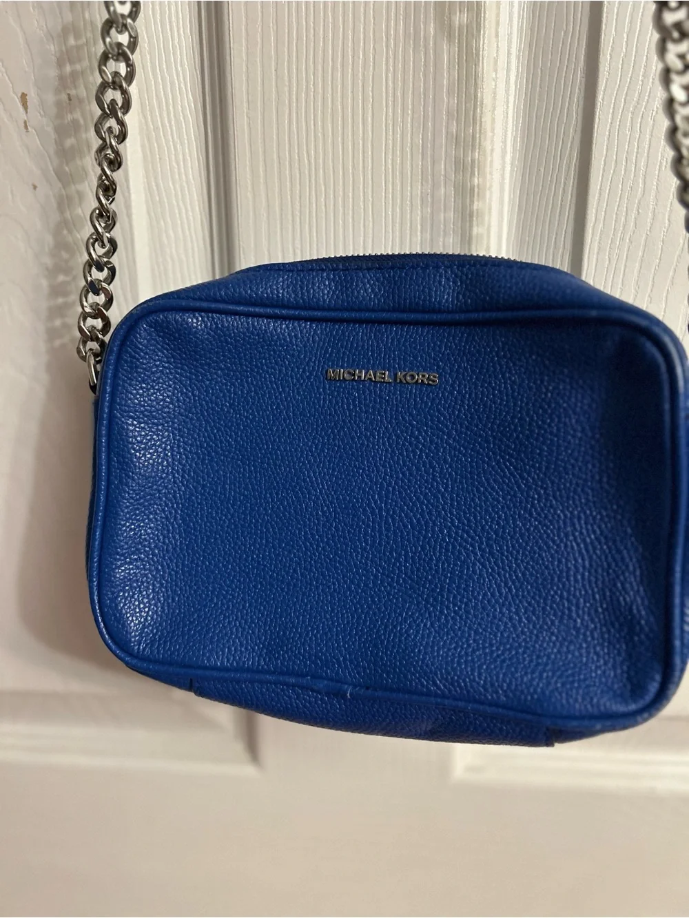 Michael Kors Leather Blue Crossbody Bag with Chain Strap
